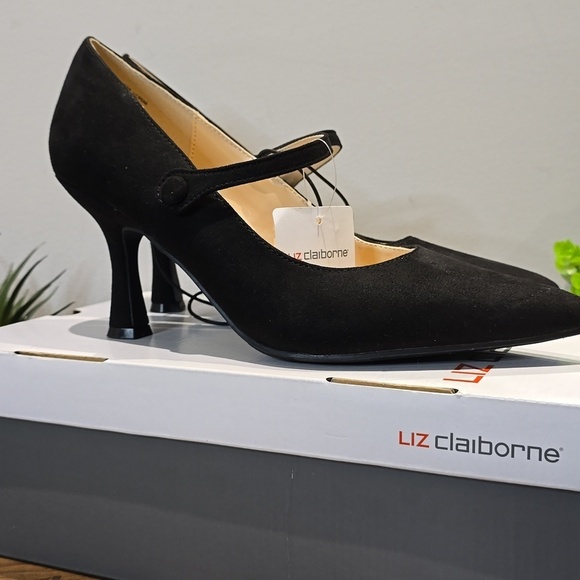 Liz Claiborne Shoes - Liz Claiborne - Peak Memory Foam Heels with Strap, Black Faux Suede, Size 9.5 M﻿